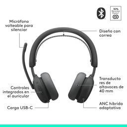 Audífonos Logitech Zone Wireless Bluetooth Grafito con Conectividad Multipunto y Uso Profesional 7
