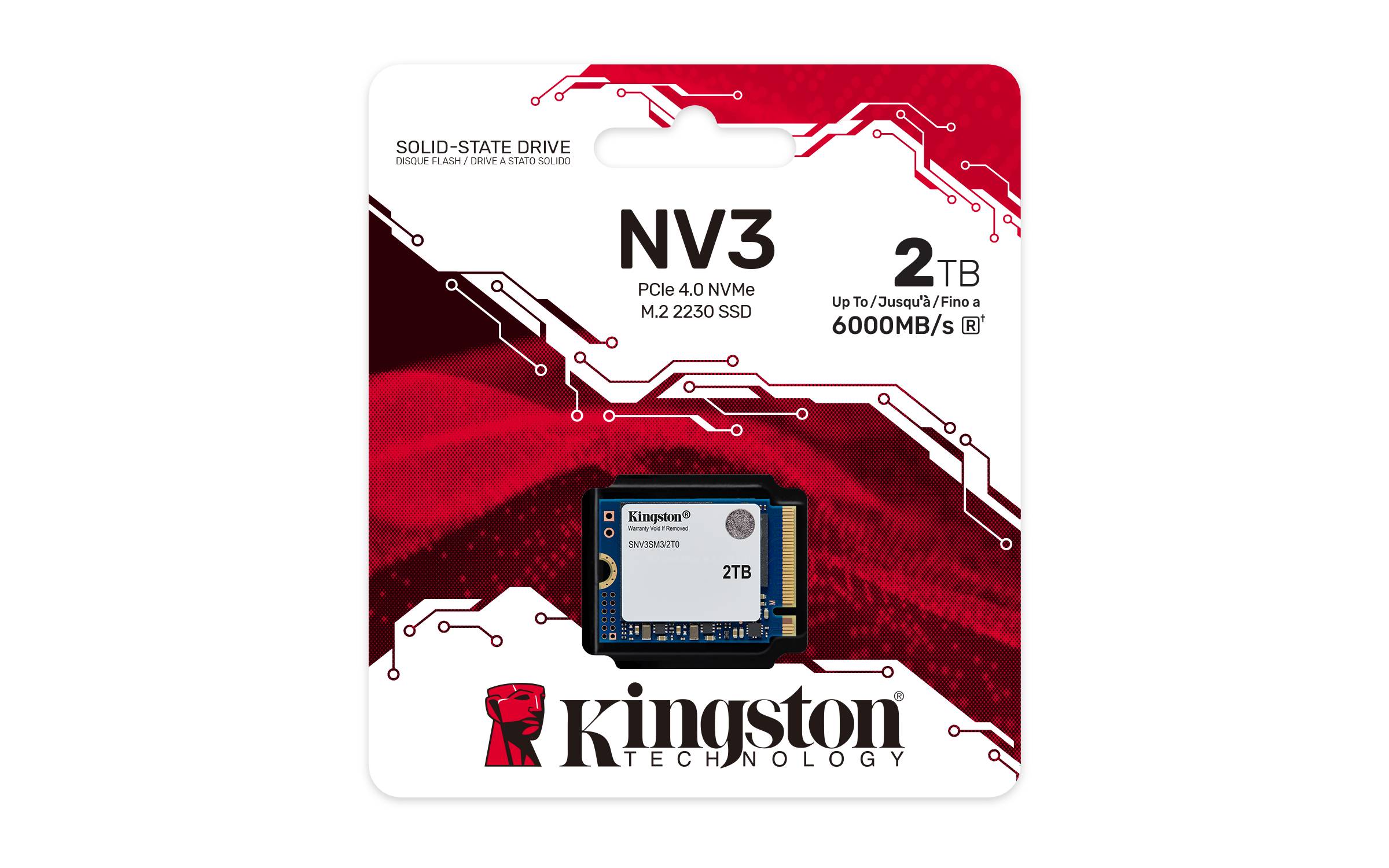 Unidad SSD 2TB M.2 2230 NVMe PCIe 4.0 x4 Kingston NV3 - PCIe 4.0, NAND 3D, R6000/W4000 MB/s 4