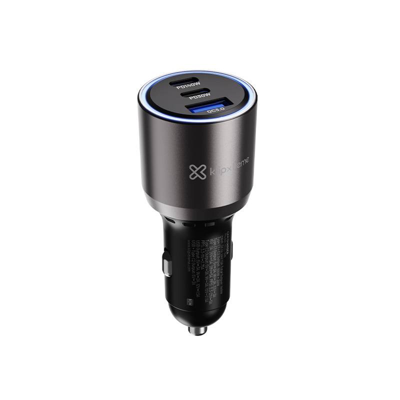 Adaptador auto Klip Xtreme 140W – 2×USB-C, 1×USB-A, carga rápida para múltiples dispositivos 1