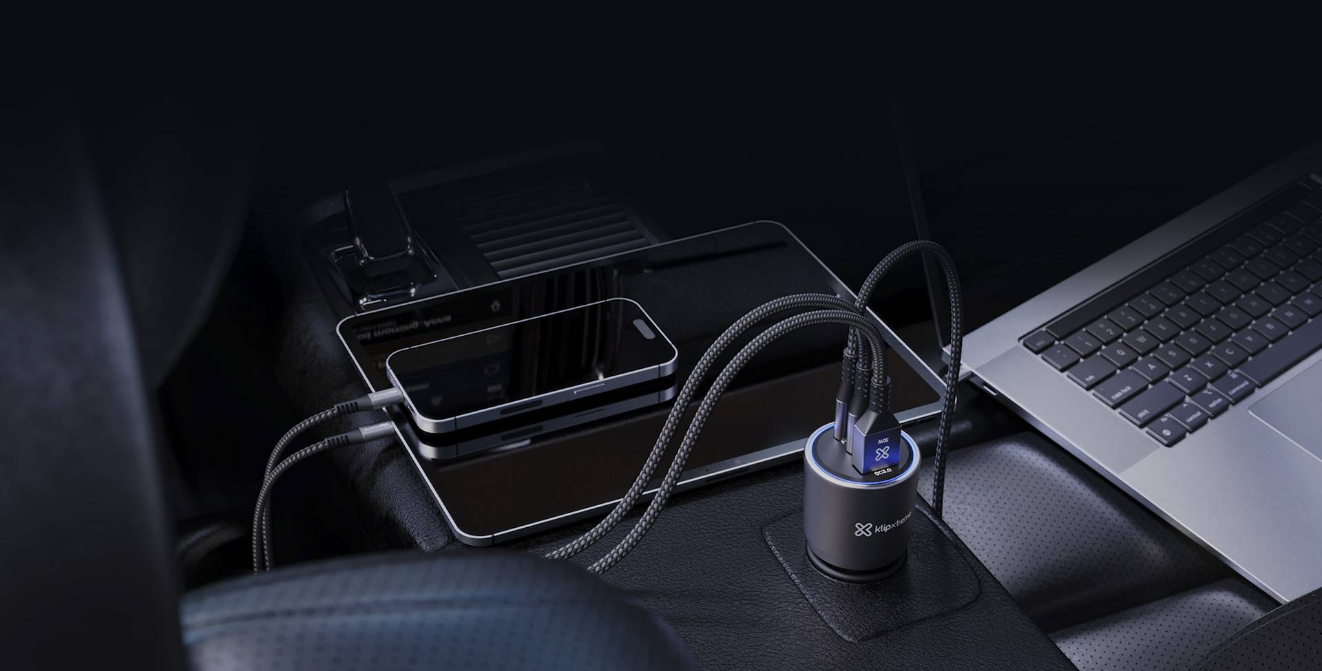 Adaptador auto Klip Xtreme 140W – 2×USB-C, 1×USB-A, carga rápida para múltiples dispositivos 6