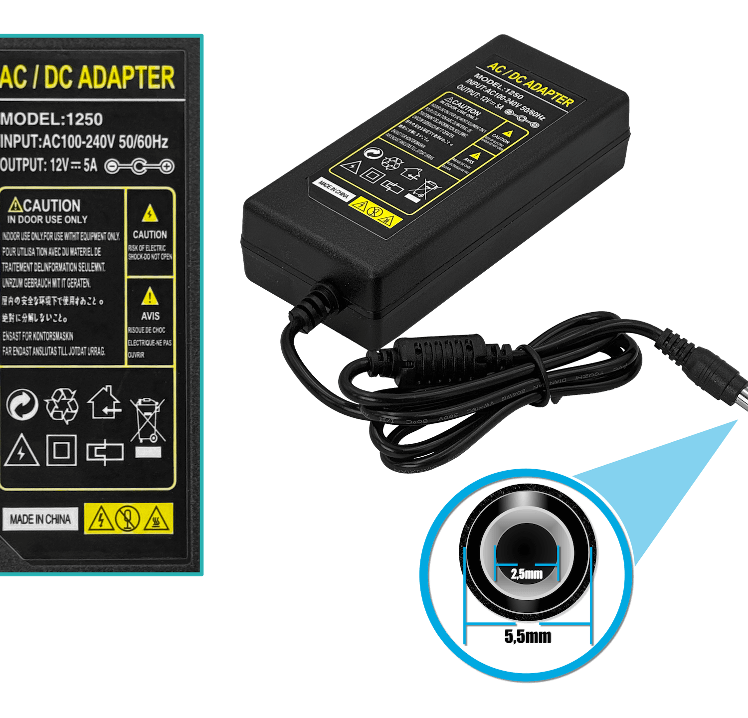 Fuente de Poder Switching 12V 5A 60W, Plug 5.5x2.5mm, Plástica Interior 2