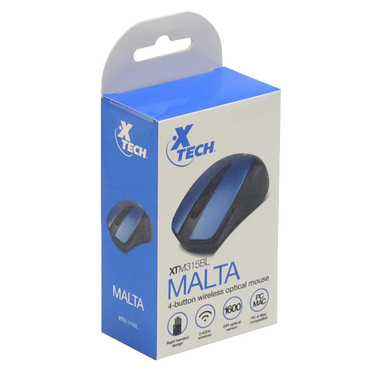 XTECH Mouse USB inalambrico inc-2xAAA 2,4GHz 4-botones Azul o Gris 4