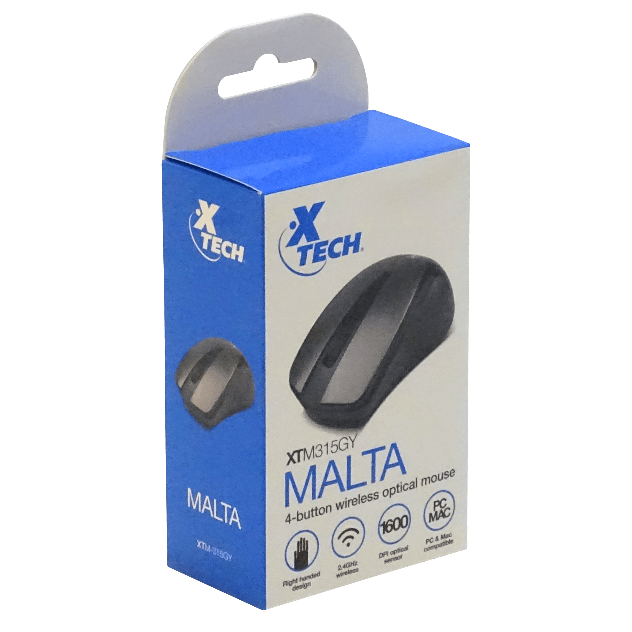 XTECH Mouse USB inalambrico inc-2xAAA 2,4GHz 4-botones Azul o Gris 7