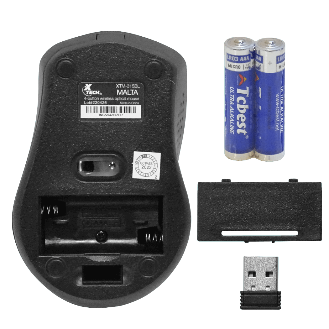 XTECH Mouse USB inalambrico inc-2xAAA 2,4GHz 4-botones Azul o Gris 8