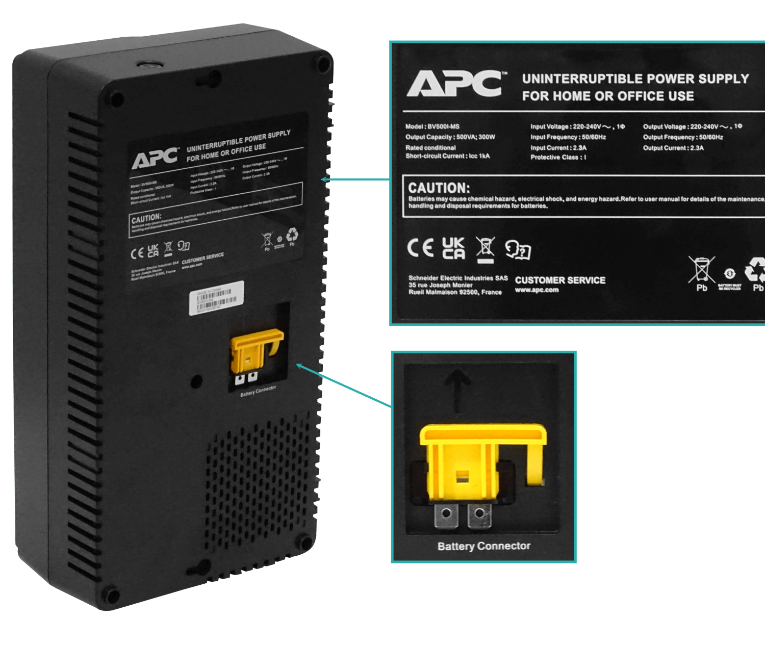 UPS APC BV500 Easy 500VA 300W, 32Wh 1x4.5Ah, 4 Tomas, Conector Anderson 7