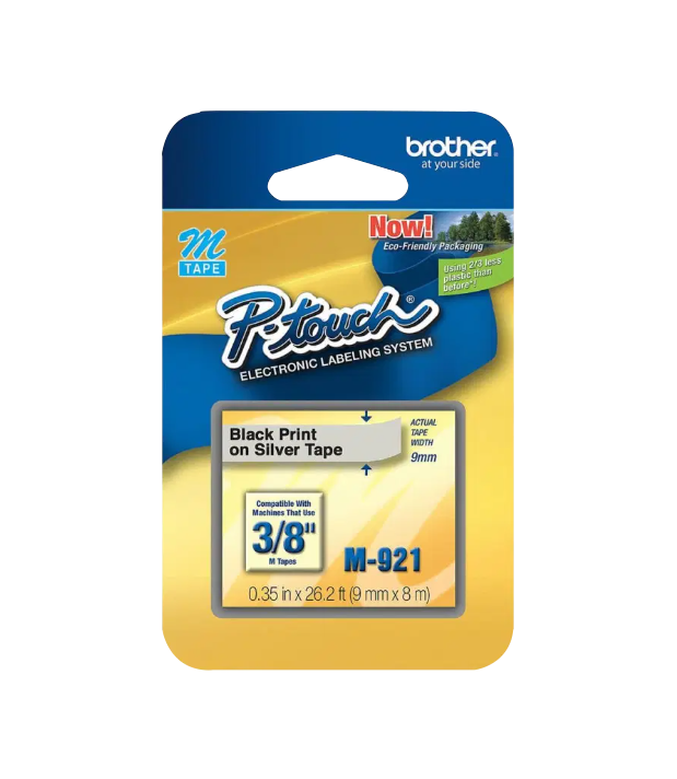 Cinta No Laminada Brother M921, Texto Negro sobre Fondo Plateado, 9mm, 8 Metros 1