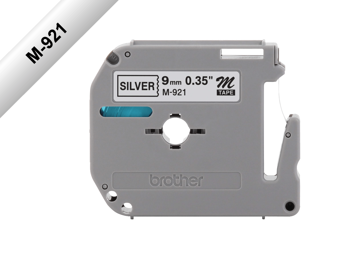 Cinta No Laminada Brother M921, Texto Negro sobre Fondo Plateado, 9mm, 8 Metros 2