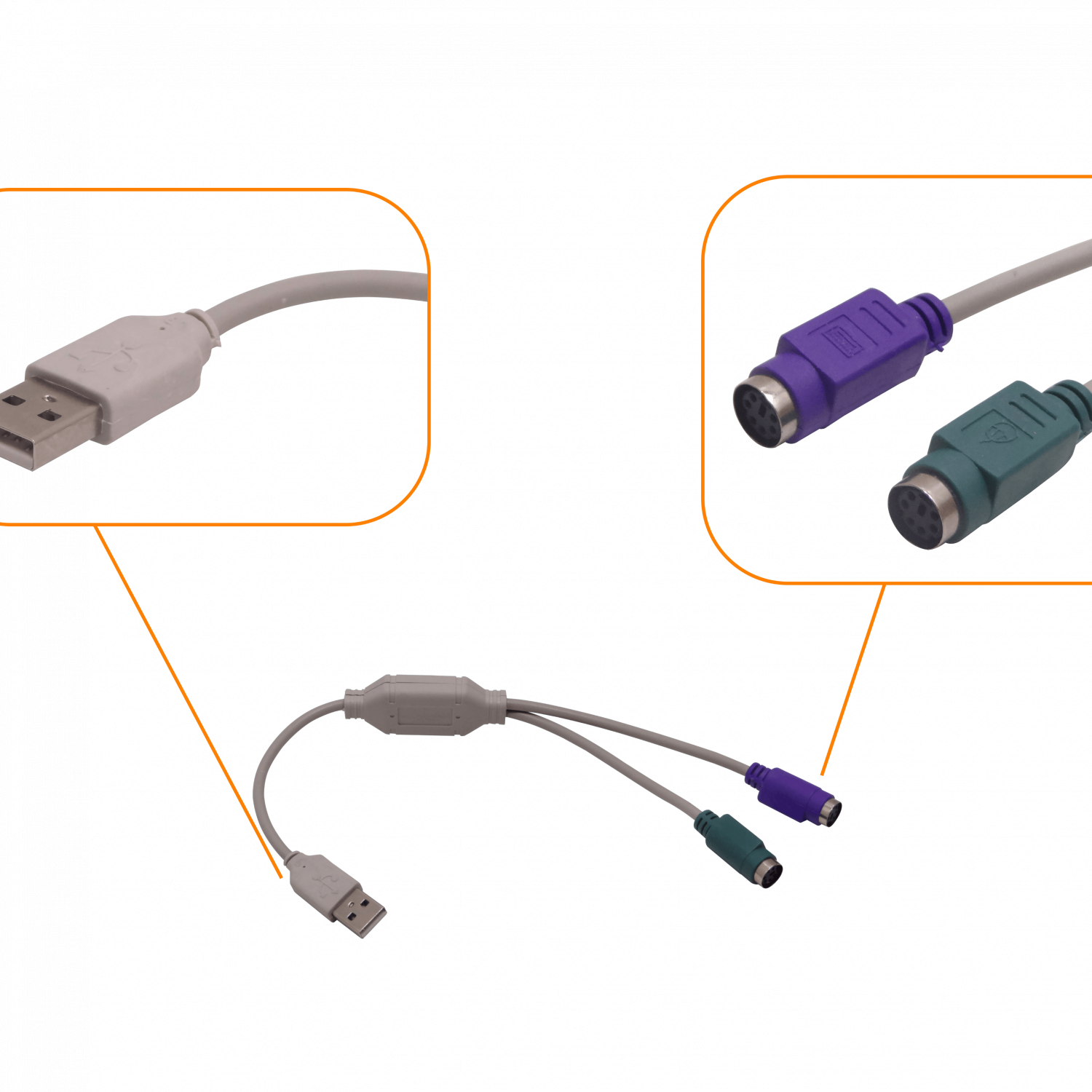 Adaptador USB-A-M a 2-PS2-H Teclado/Mouse USB-PS/2 1