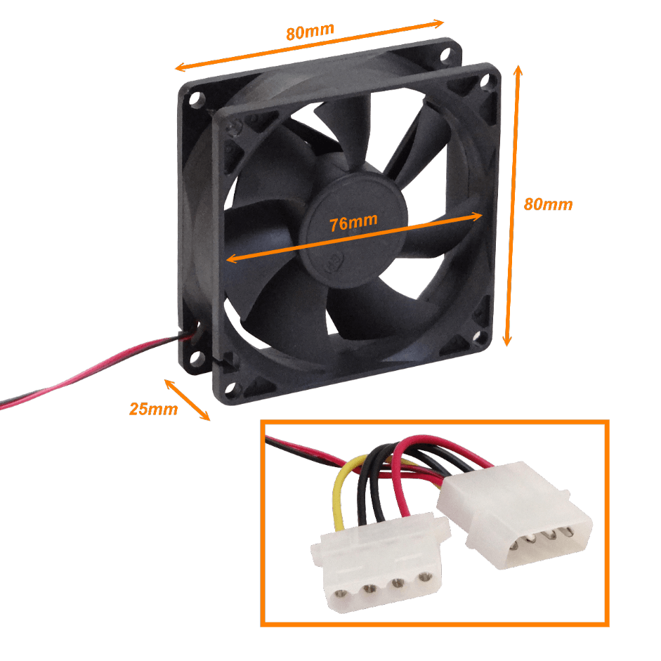 Ventilador para PC 80x80mm, 25mm de Altura, Conectro AMP/Molex 4 Pin ATX 8025, 12V DC, 0.18A 1