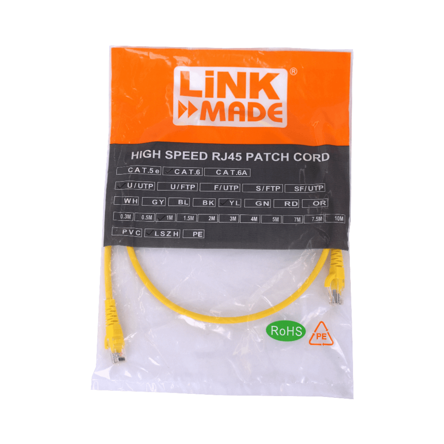 Cable Patch LINKMADE Cat6 Amarillo LSZH 1 metro Inyectado Multifilar para Conexiones Fiables 1