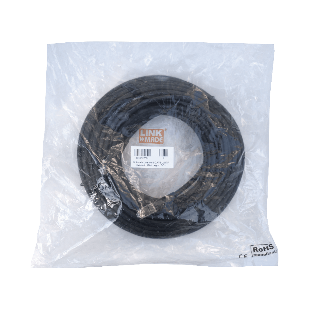 Cable Patch LINKMADE Cat6 20mt Negro LSZH Inyectado 3