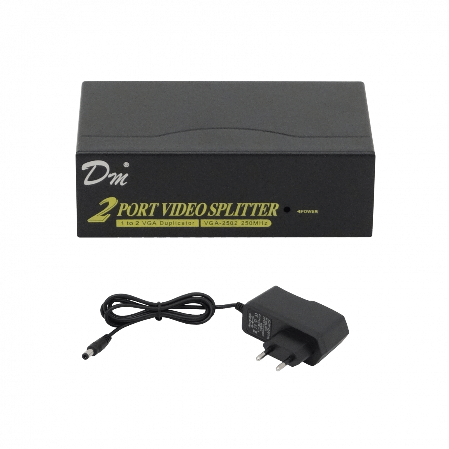 Splitter VGA VGA-2502, 2 Salidas Hembra, 1 Entrada Macho, 250MHz, con Fuente 9V 4