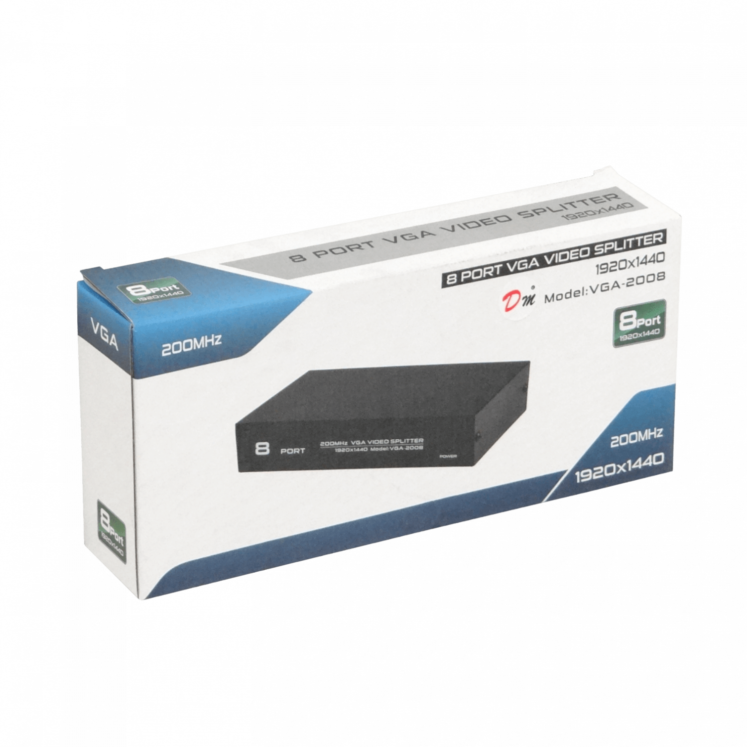Splitter VGA VGA-2008, 1 Entrada Macho a 8 Salidas Hembra, 200MHz, con Fuente 5V 6