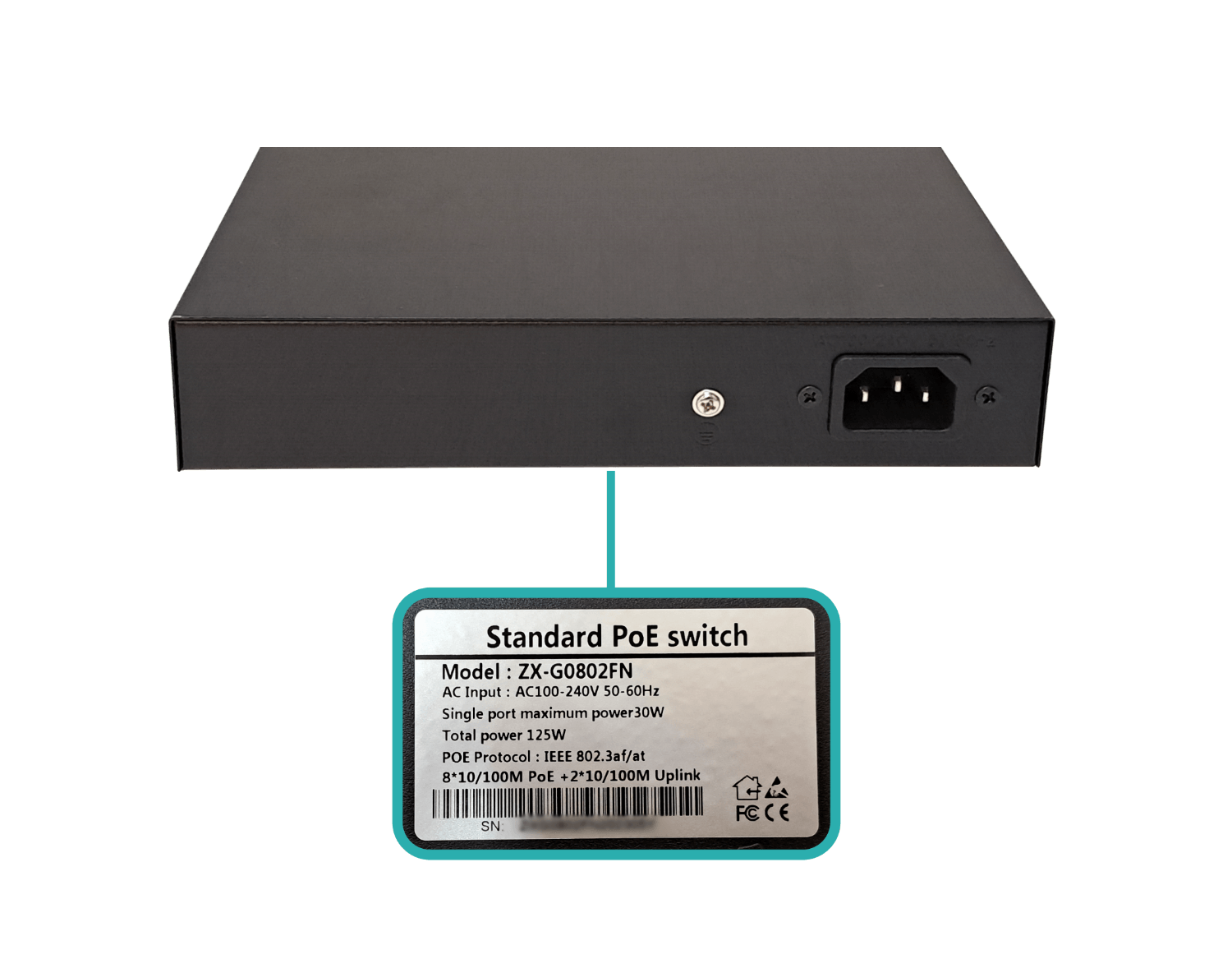 Switch 8-100-PoE-af 2-100 100-240VAC 125W C13 ZX-G0802FN 4