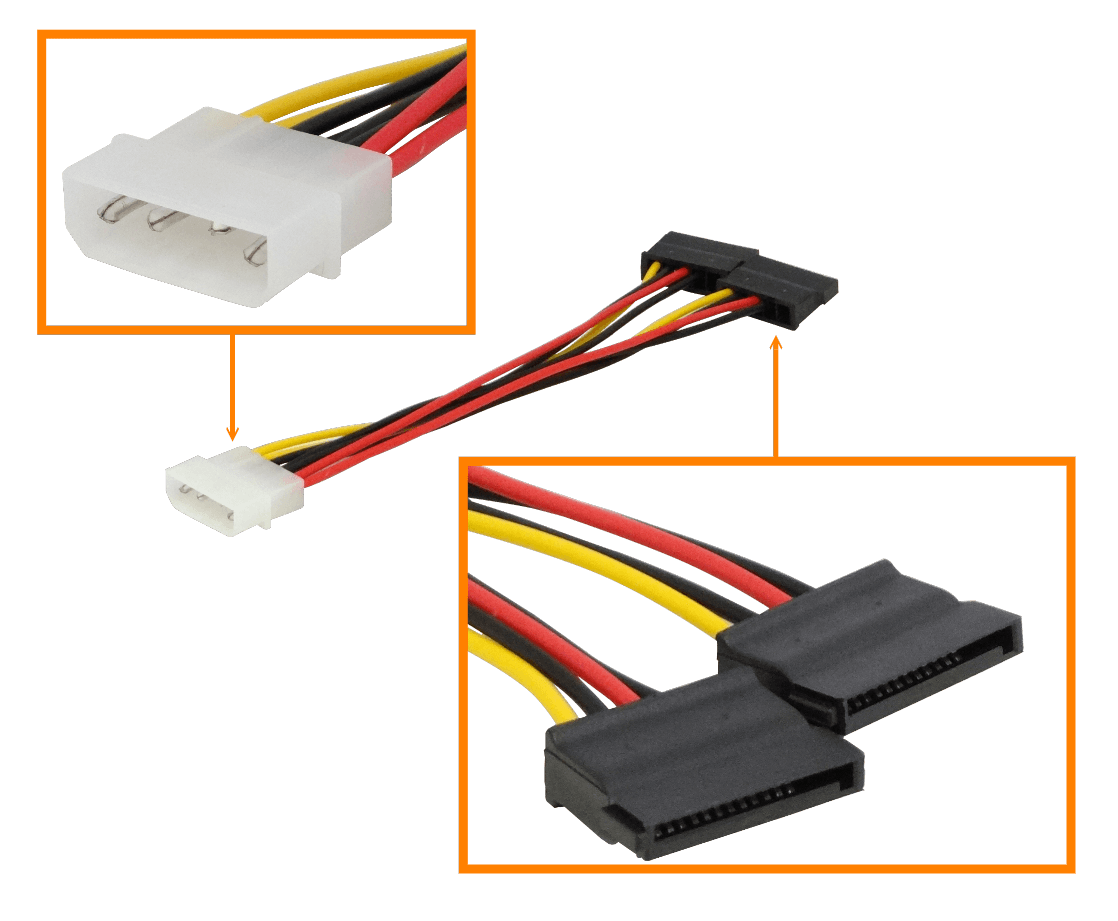1-MOLEX-M 2-SATA-H Cable de poder tipo-Y 15cm 2