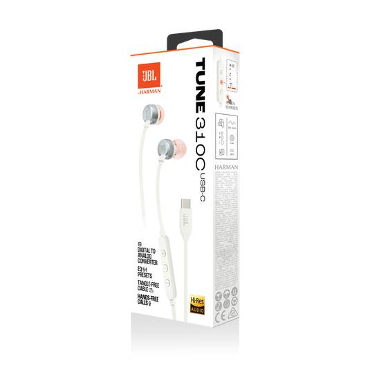 Audifono intraaural JBL Tune 310C USB, sonido JBL Pure Bass, USB-C, 3 botones, micrófono, Blanco  9