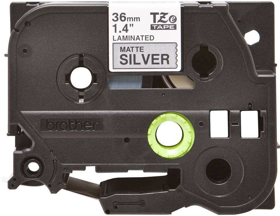 Cinta laminada Brother TZES-961 negro sobre plata 36mm para rotuladoras PT extra resistente 2