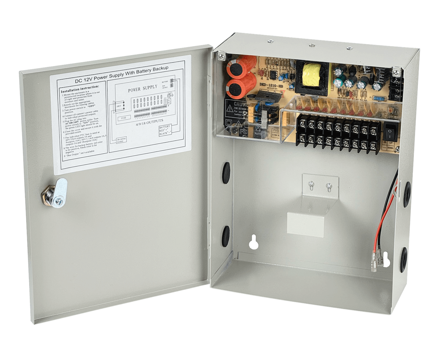 Fuente CCTV 12V 3A 9 Salidas con Gabinete Metálico y Llave 4