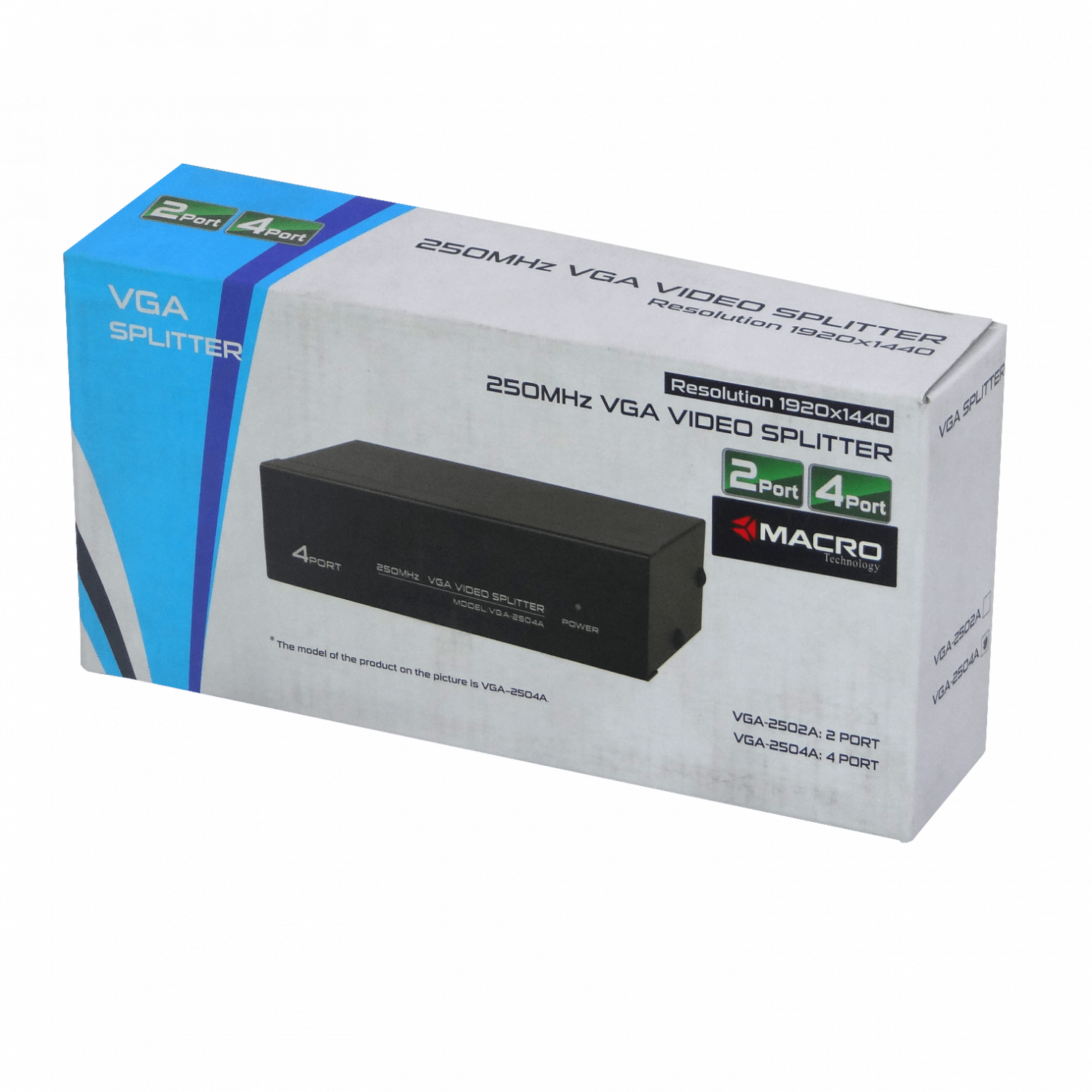 Splitter VGA 1 Entrada Hembra a 4 Salidas Hembra, 1920x1440, con Fuente 9V 3
