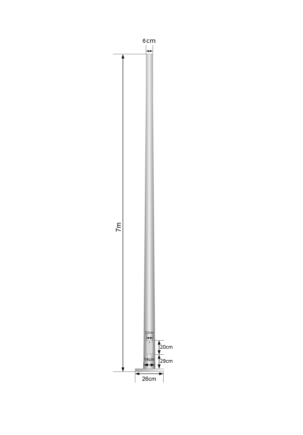 Poste Conico 7mt 3mm Base-260x260x12mm no-inc-Canastillo Cono-140/60mm 2
