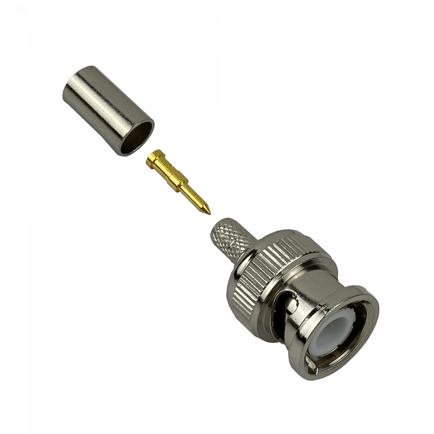 Conector BNC Macho BM2C para RG58/LMR195, crimpeable, níquel/pin dorado 1
