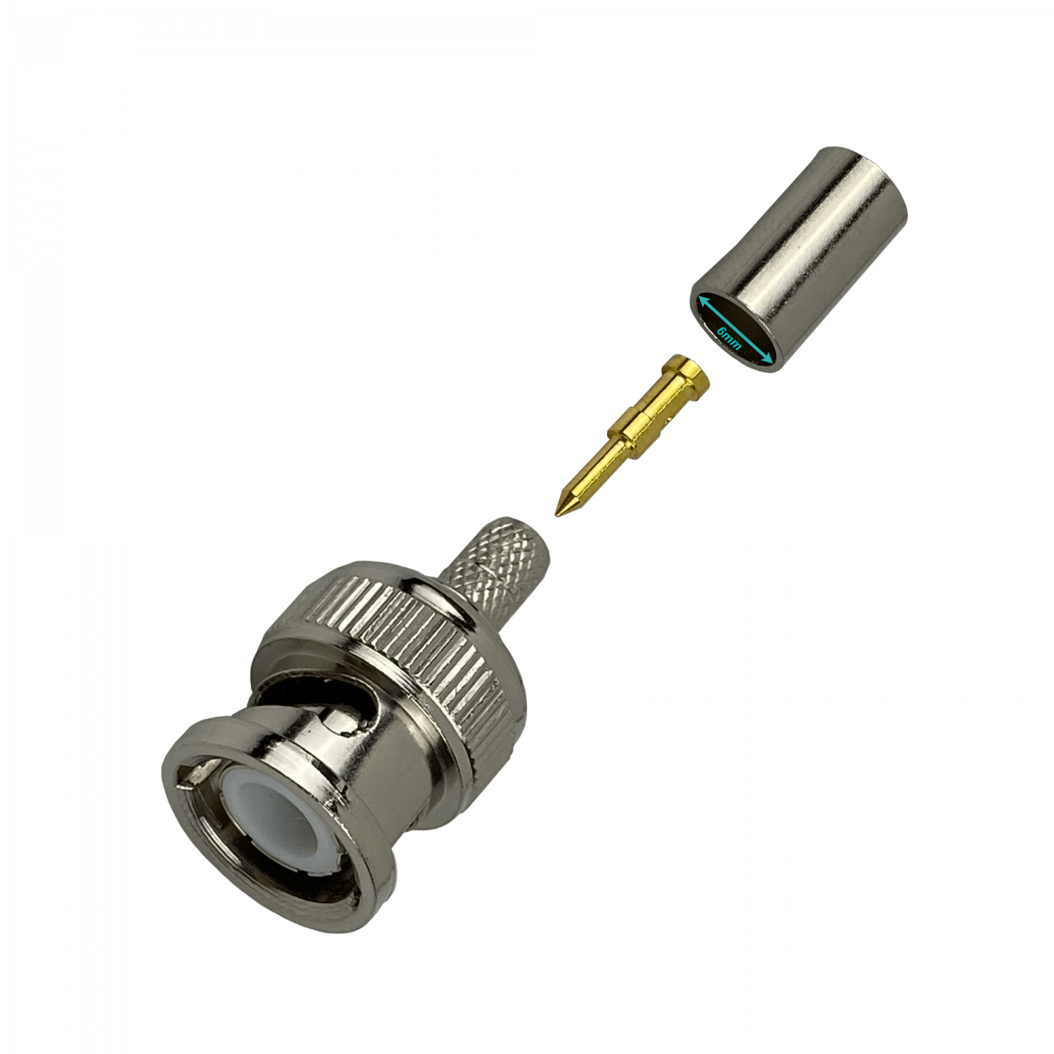 Conector BNC Macho BM2C para RG58/LMR195, crimpeable, níquel/pin dorado 2