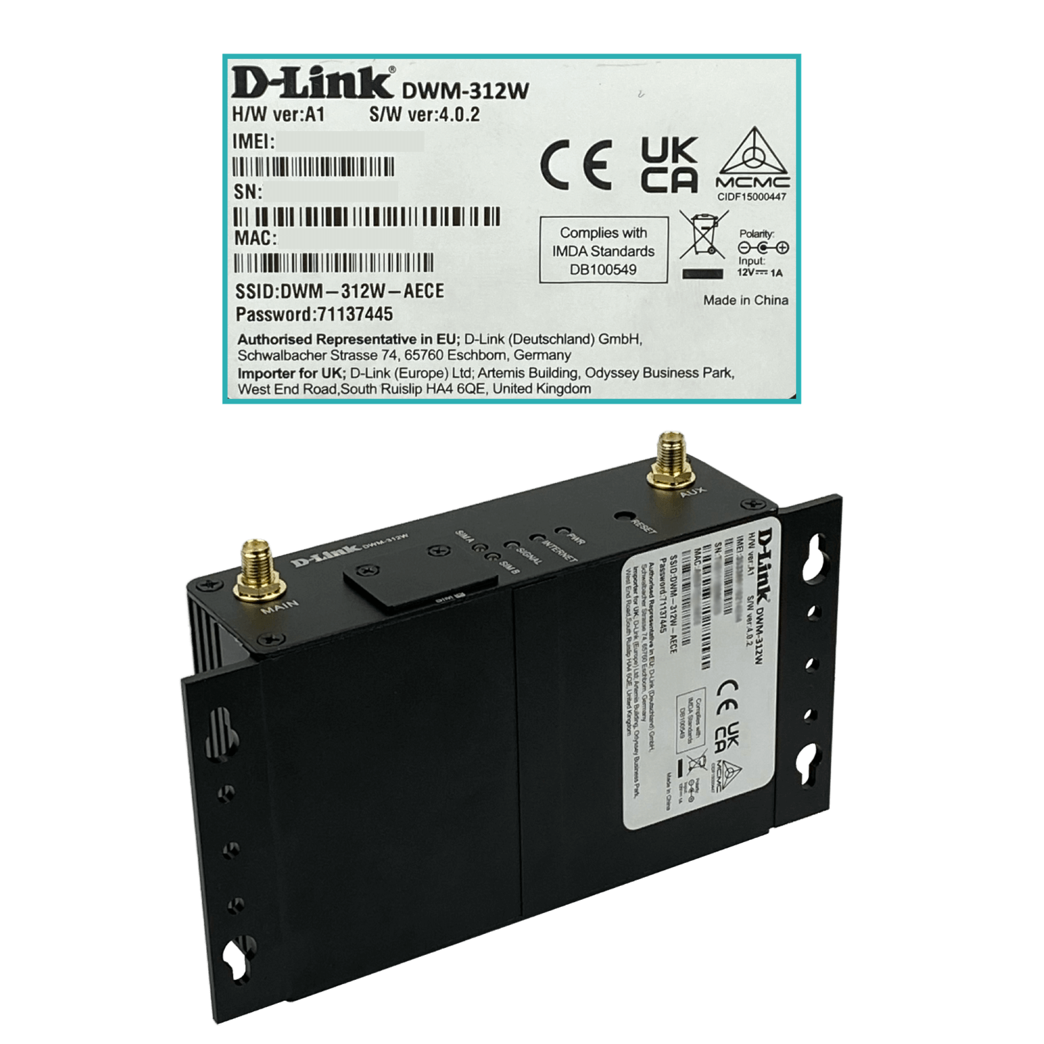 Router D-Link 4G/LTE M2M DWM-312W, 150Mbps, 2 SIM, 1 WAN/LAN, Industrial, Wi-Fi 2.4GHz, 12V 4