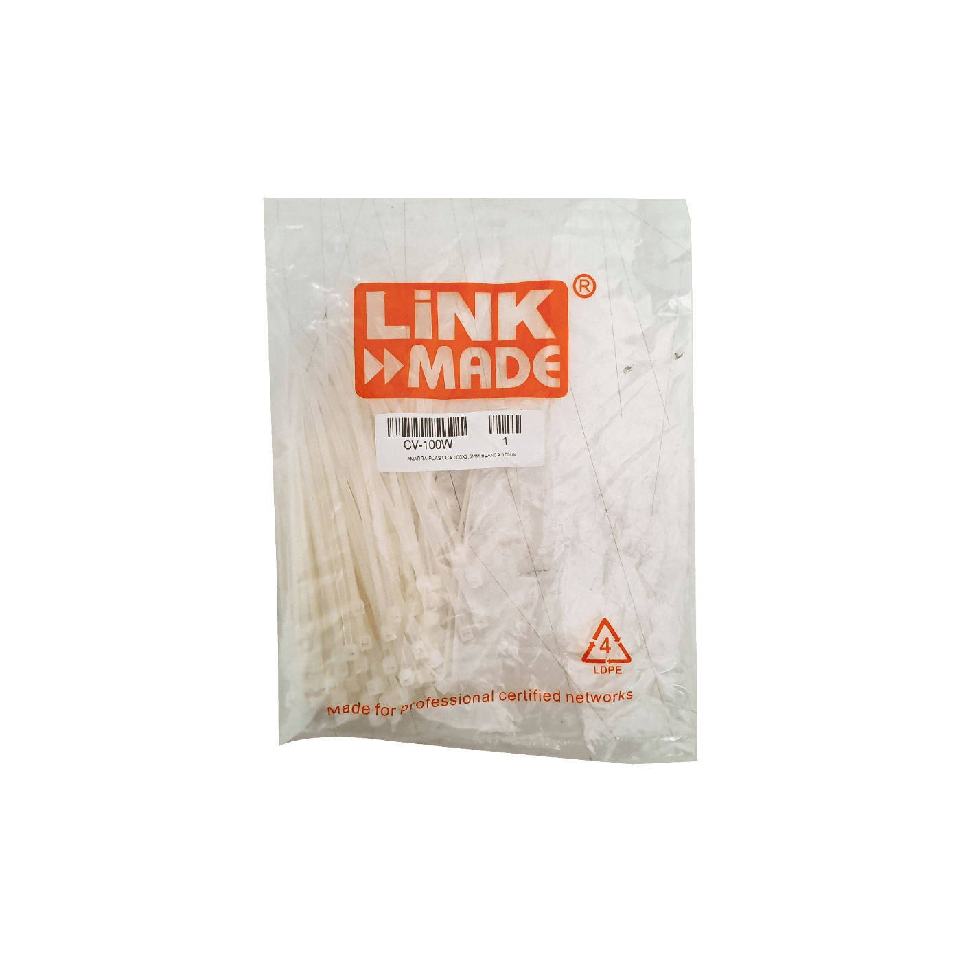 Amarras Plásticas LINKMADE Blancas 100x2.5mm – Pack de 100 Unidades  1