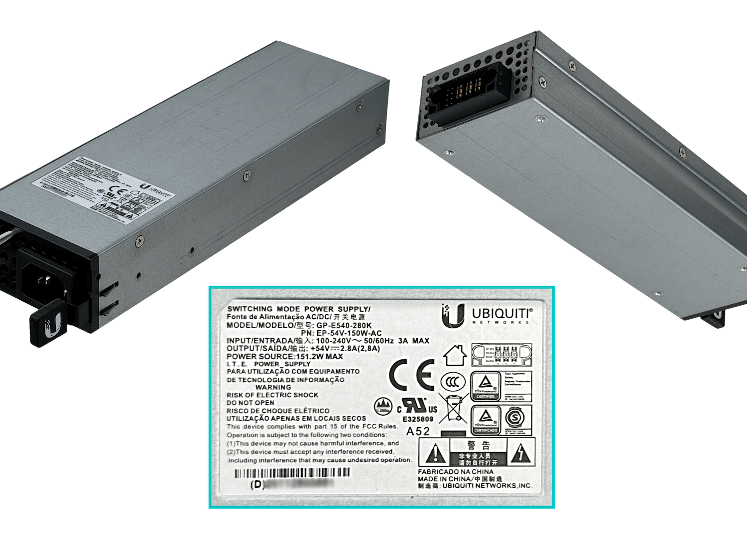 Fuente de Alimentación Modular de Alta Potencia para EdgePoint, Ubiquiti EdgePower 54V 150W 3