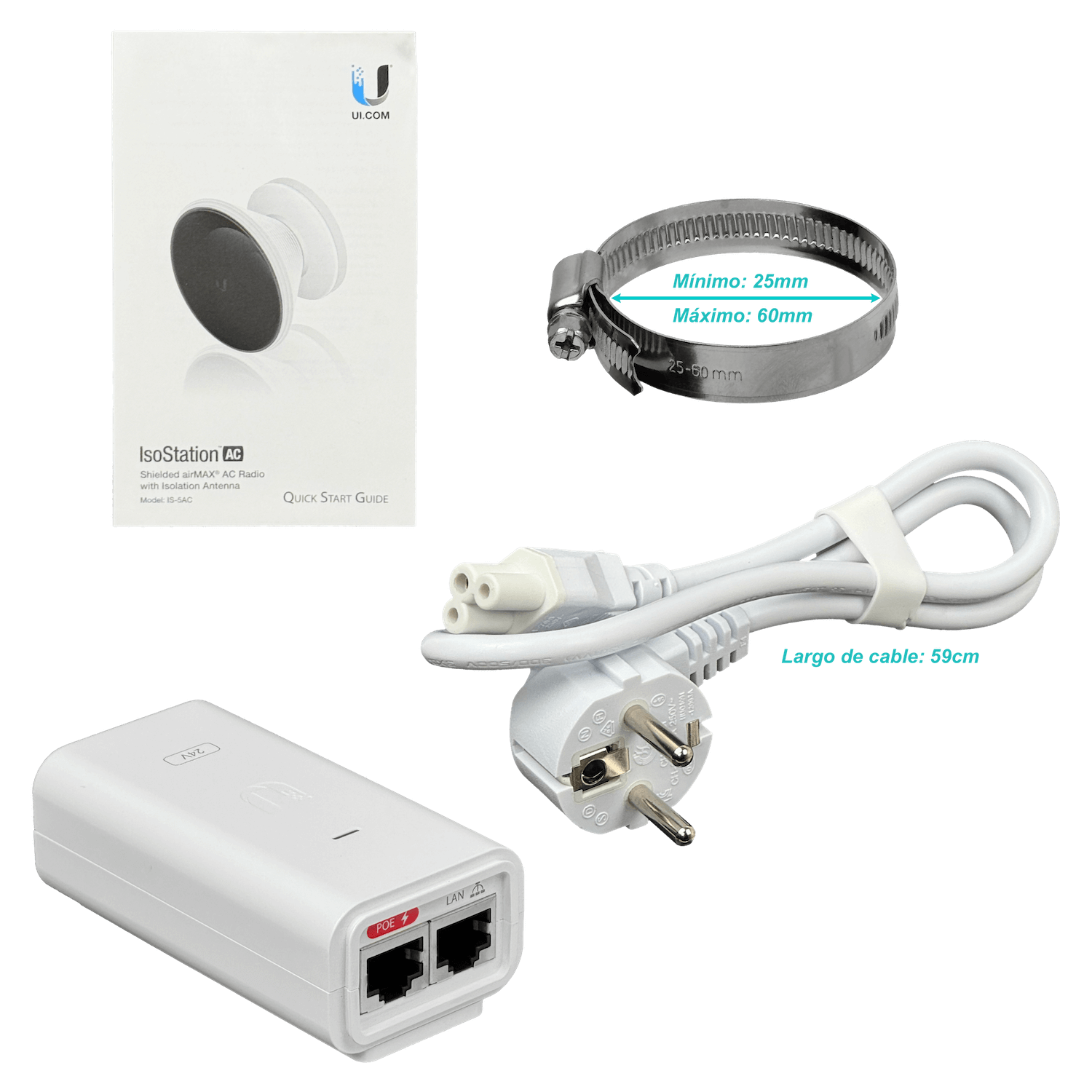 UBIQUITI 450mbps 1-1000 IsoStation 5GHz 14dBi 45x45º Cambiable c/PoE24 3