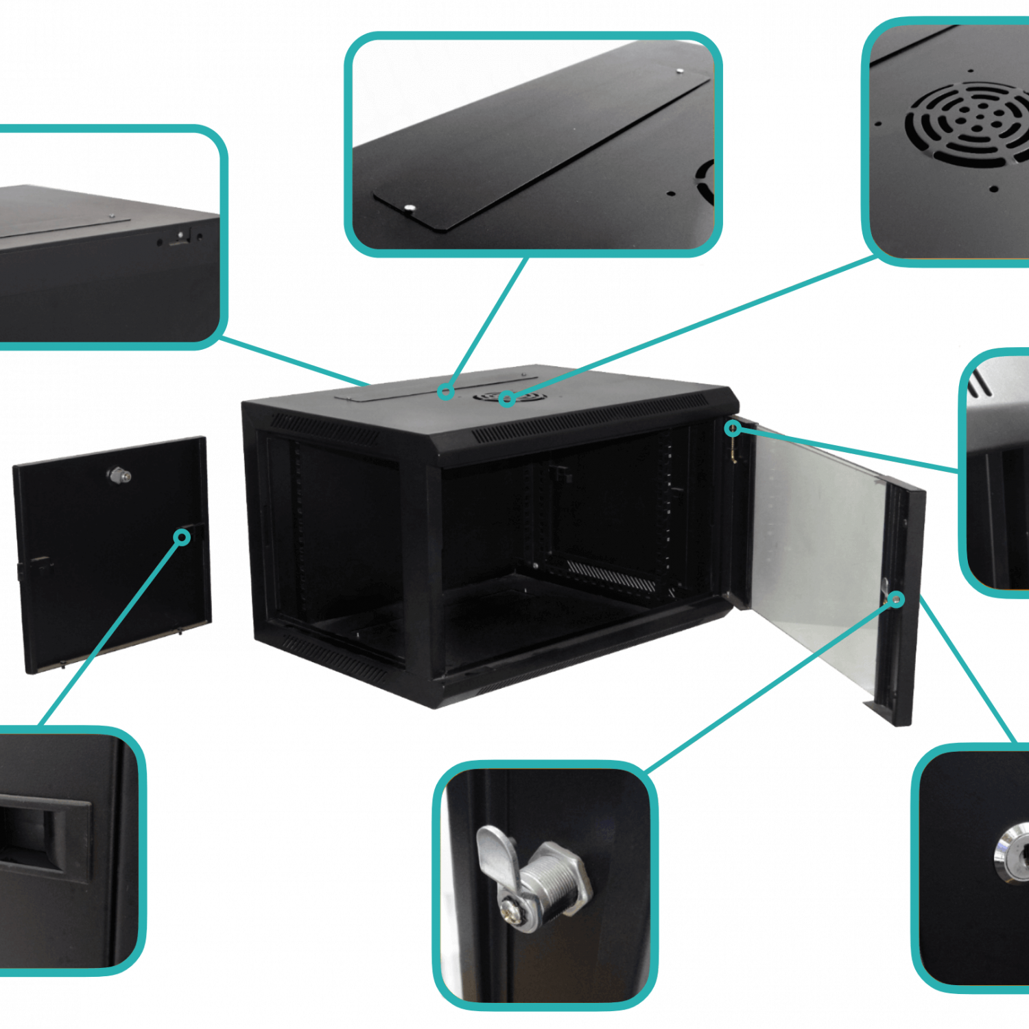 Gabinete Pared LINKMADE RK06-4L 6U Fondo 45cm Negro Incluye M6 y 2U 4