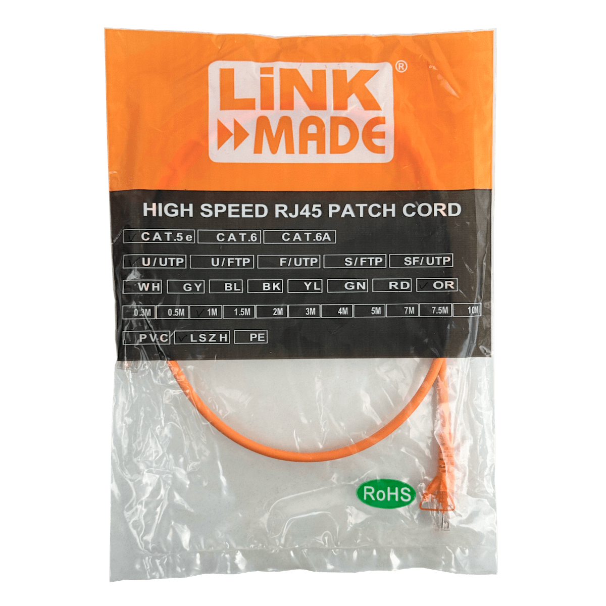 Cable Patch LINKMADE Cat5e 1mt Naranjo LSZH Inyectado Multifilar 2