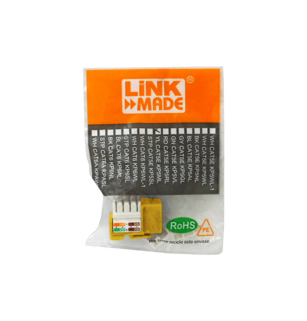 Keystone Punchable LINKMADE KP5ML Cat5E Amarillo U UTP RJ45 Conector Hembra 5