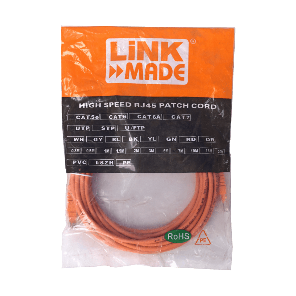 Cable Patch Cruzado LINKMADE Cat5e 7mt Naranjo U/UTP CrossOver 568A/568B 1