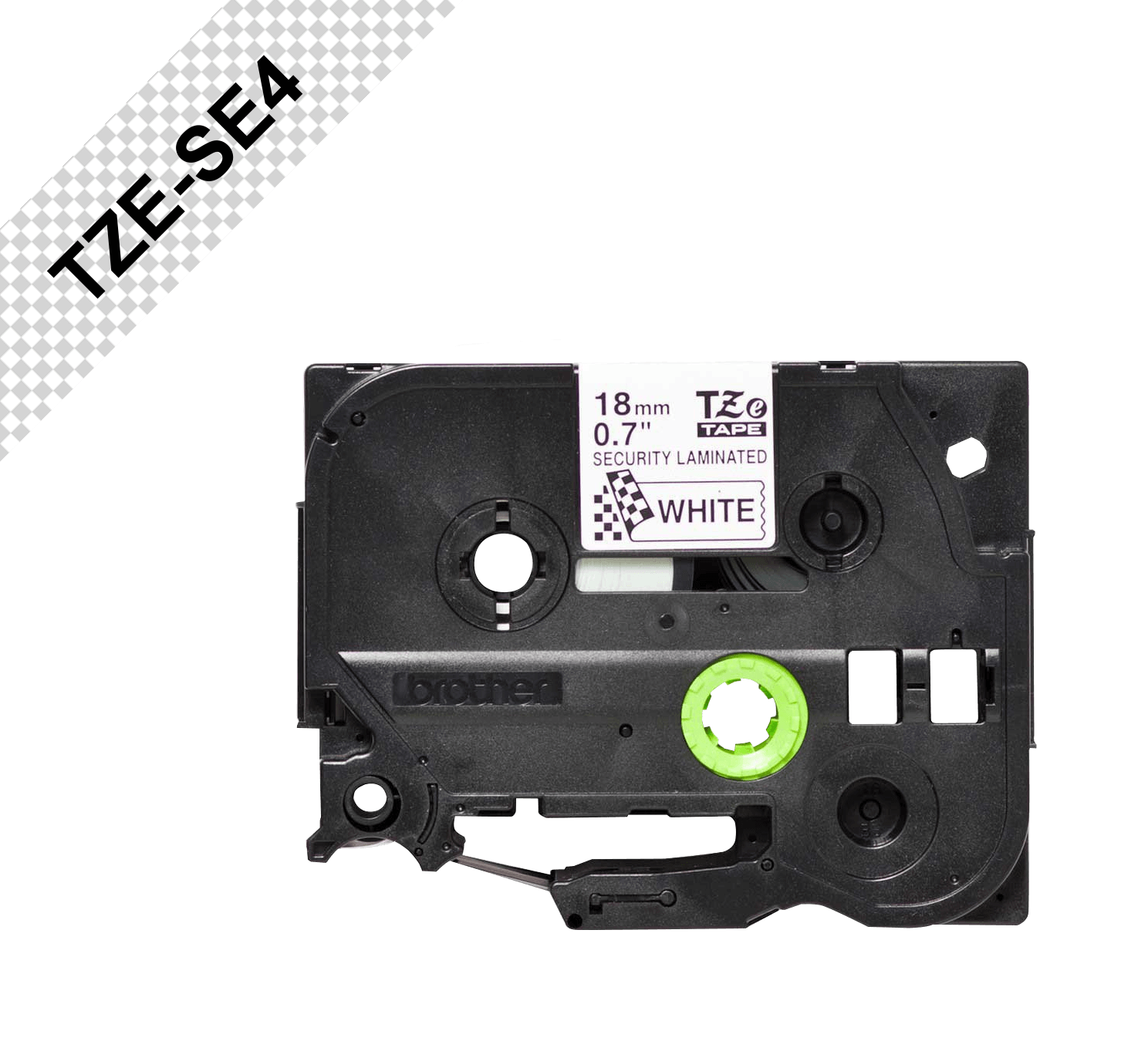 Cinta de seguridad Brother TZE-SE4, 18 mm, Negro sobre Blanco, para P-touch, 8 Metros  1