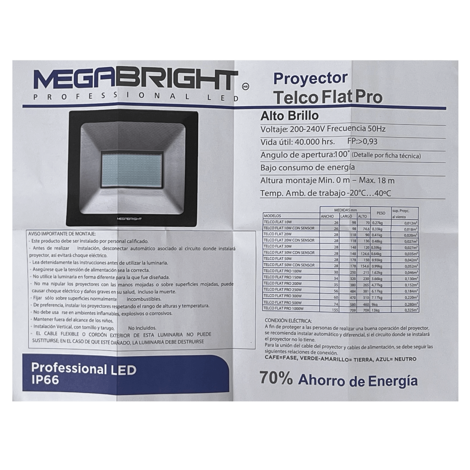 Lámpara LED Exterior 30W, Luz Blanca 6000K, 100°, 200-240V AC, IP65, Certificación SEC 3
