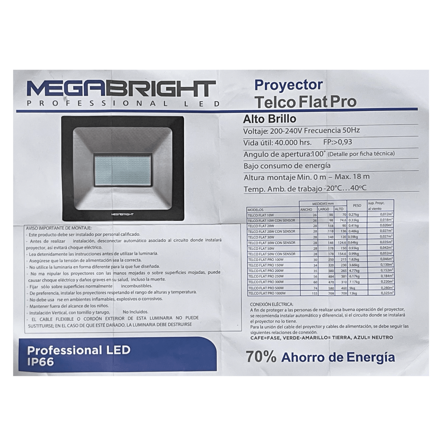 Lámpara LED Exterior, 10W, 6000K, 100°, 200-240V AC, IP65, Certificación SEC 1