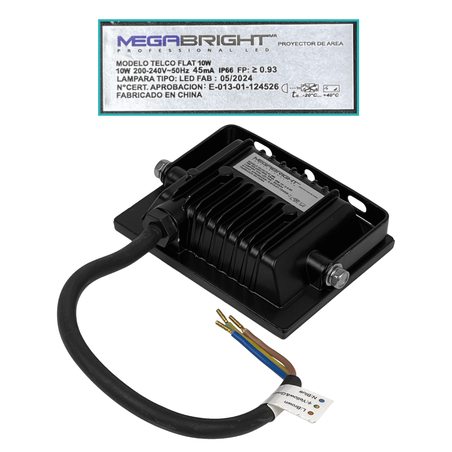Lámpara LED Exterior, 10W, 6000K, 100°, 200-240V AC, IP65, Certificación SEC 2