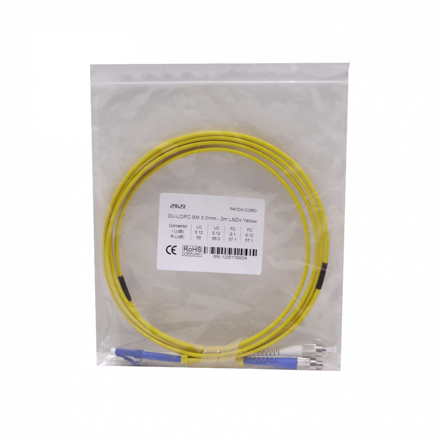 2mt LC-FC MonoModo SM Duplex Jumper Cable Fibra 9/125um LSZH 3