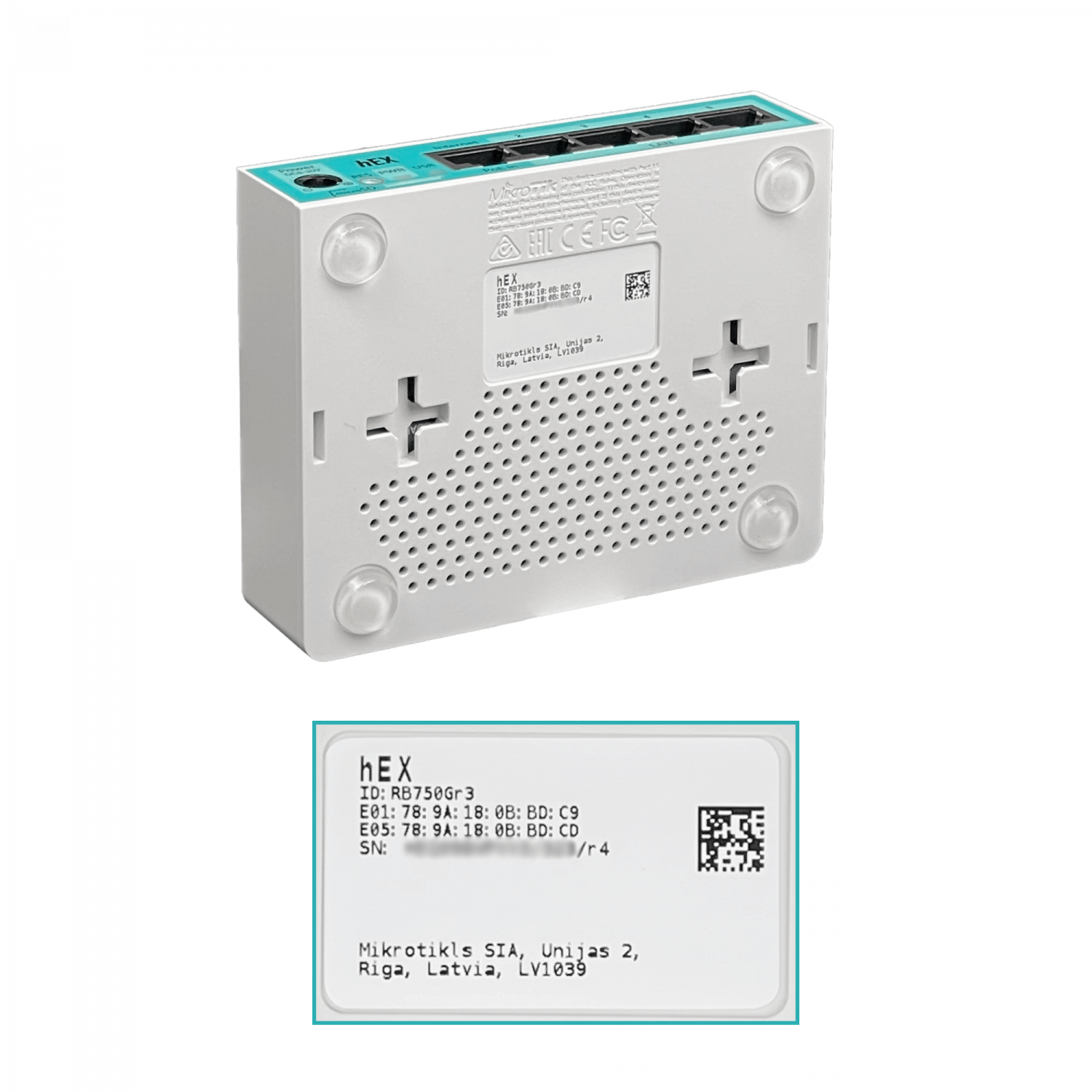 Router MikroTik hEX RB750Gr3 - 5 Puertos Gigabit, Dual-Core a 880MHz, 256MB RAM, RouterOS 5