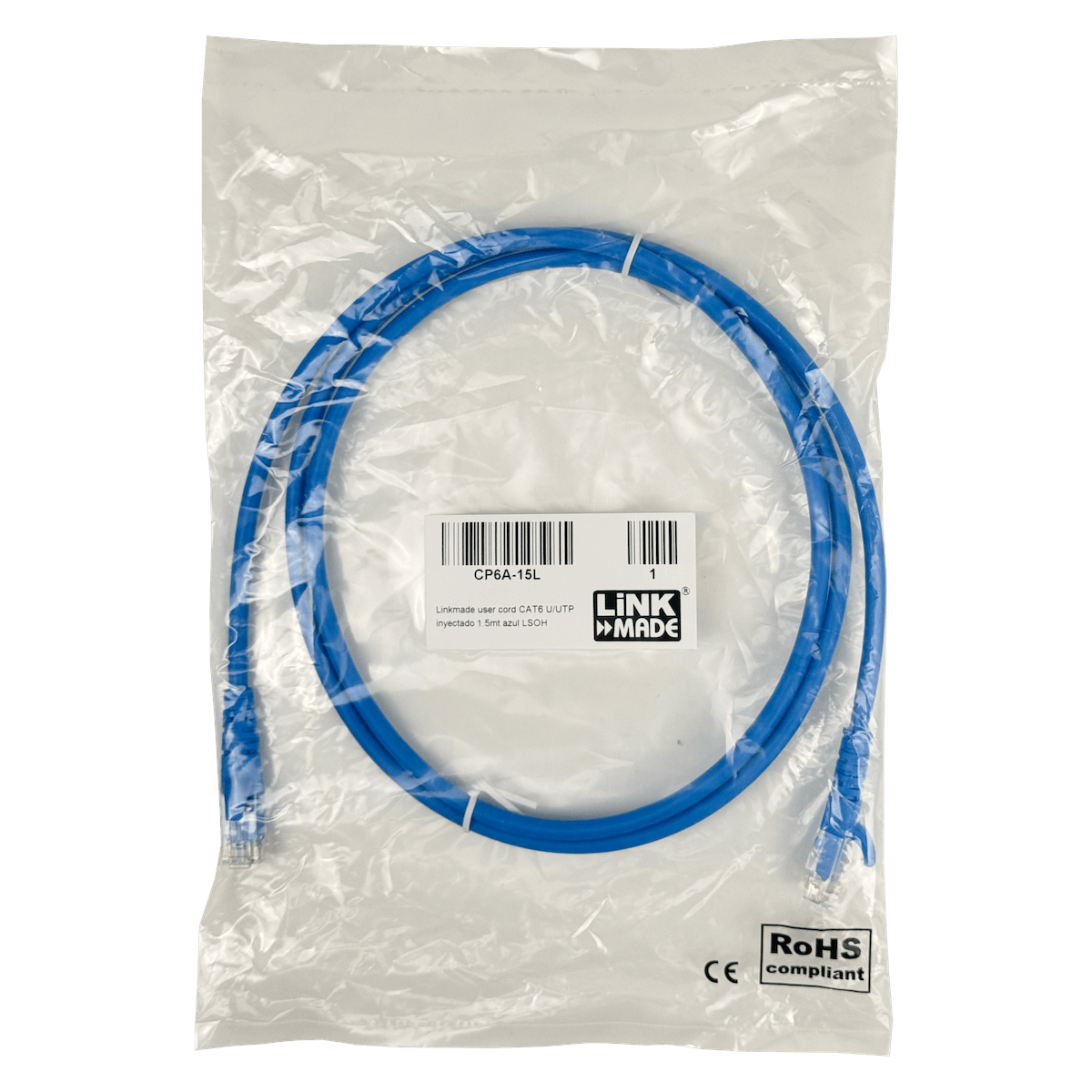 Cable Patch LINKMADE Cat6 Azul LSZH 1.5m Inyectado Multifilar con Conectores de Calidad 5