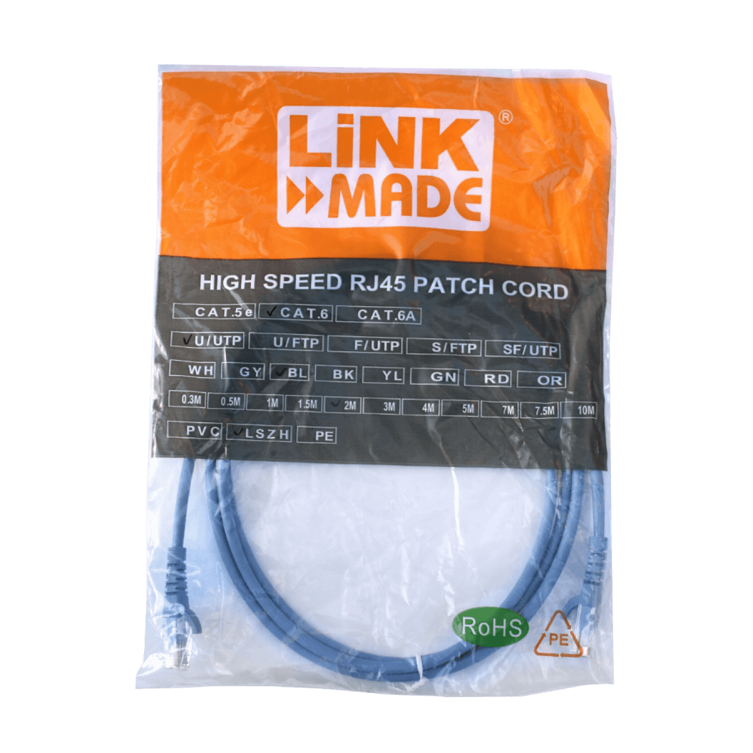 LINKMADE 2MT CAT6 AZUL LSZH CABLE PATCH INYECTADO MULTIFILAR 2