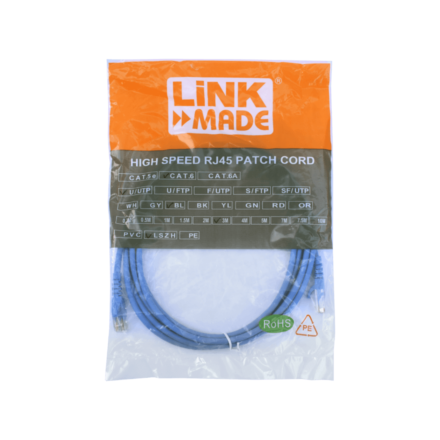 Cable Patch LINKMADE Cat6 Azul LSZH 3m Inyectado Multifilar para Instalaciones Versátiles 1