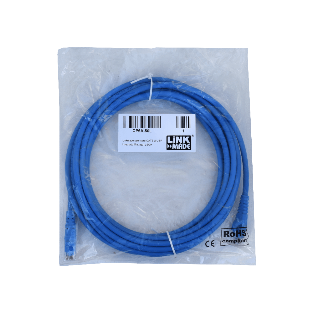 Cable Patch LINKMADE Cat6 Azul LSZH 5m Inyectado Multifilar de Alta Capacidad para Redes 1