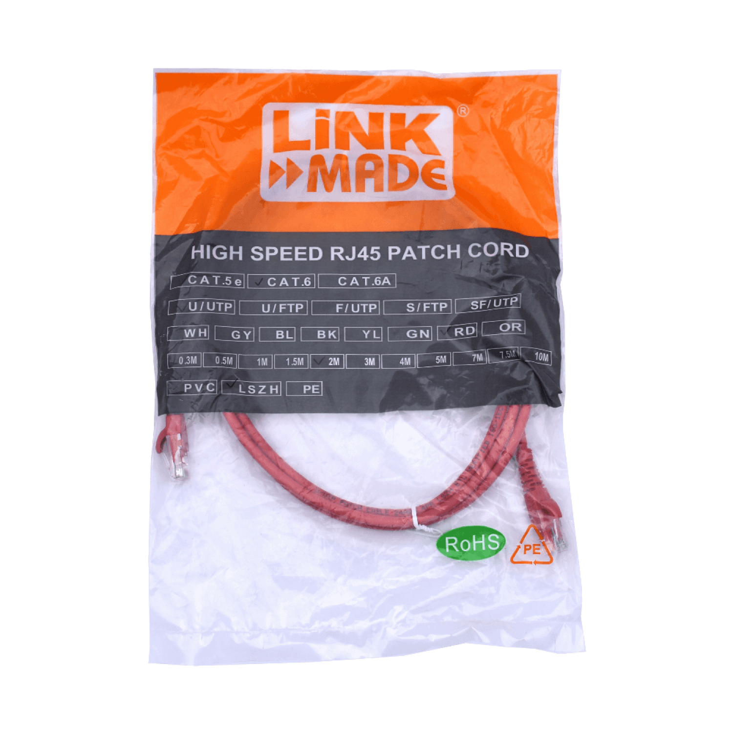 Cable Patch LINKMADE Cat6 Rojo LSZH 2 metros Inyectado Multifilar para Conexiones Fiables 2