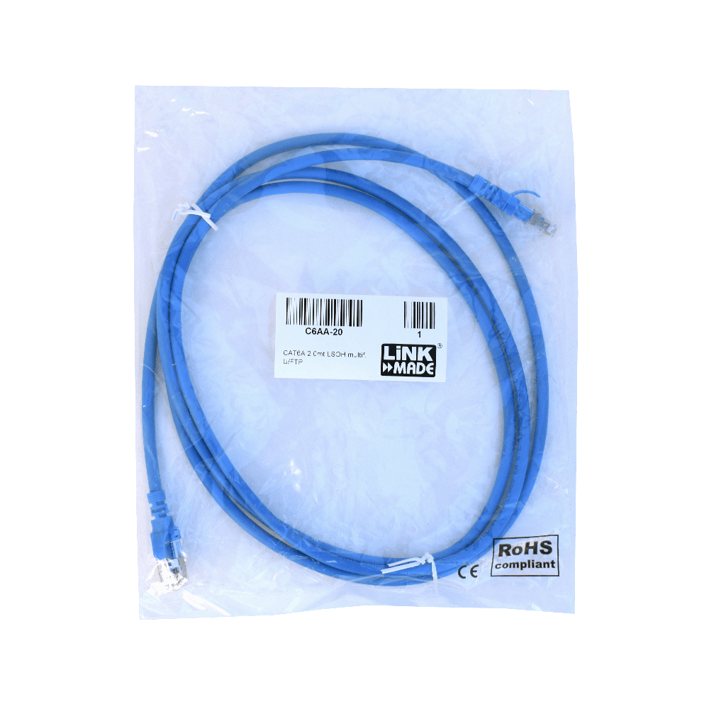 Cable Patch LINKMADE Cat6a U/FTP 2mt Azul LSZH Inyectado Multifilar 1