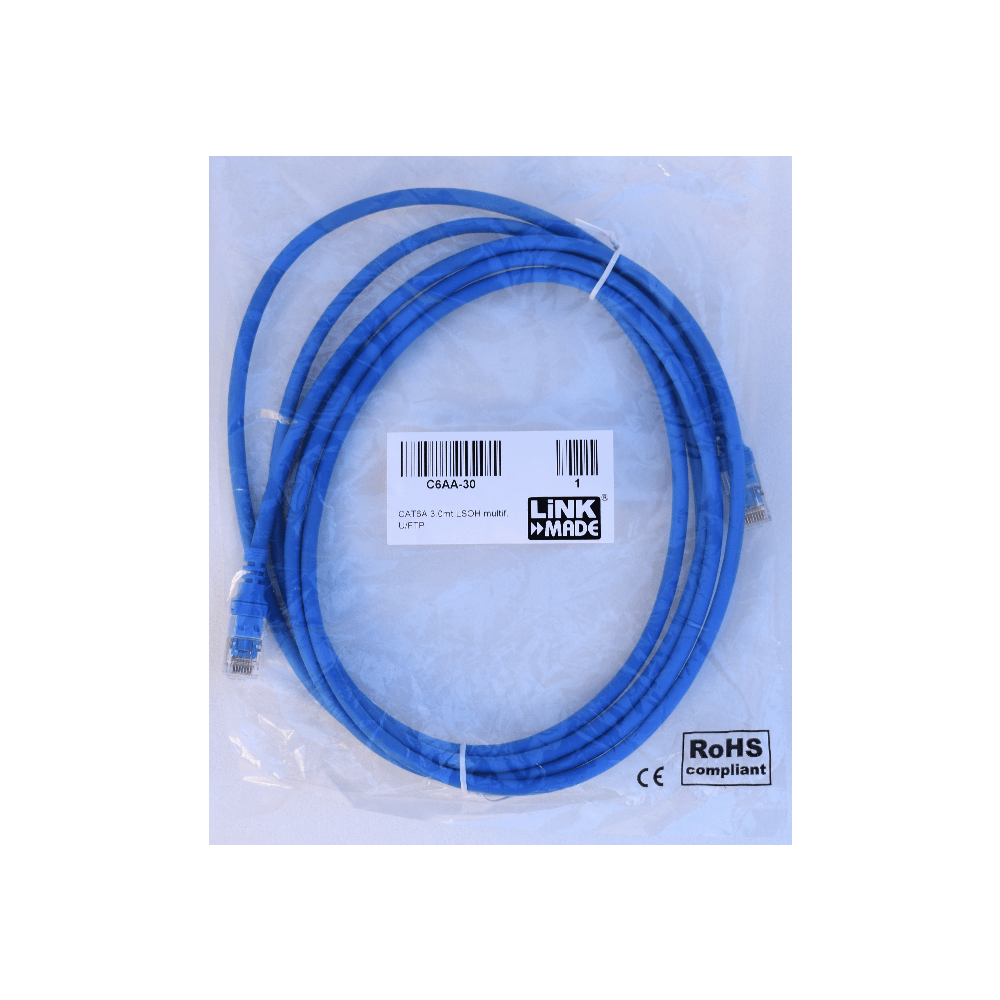 Cable Patch LINKMADE Cat6a Azul LSZH U/FTP 3m Inyectado Multifilar para Redes de Alto Rendimiento 2