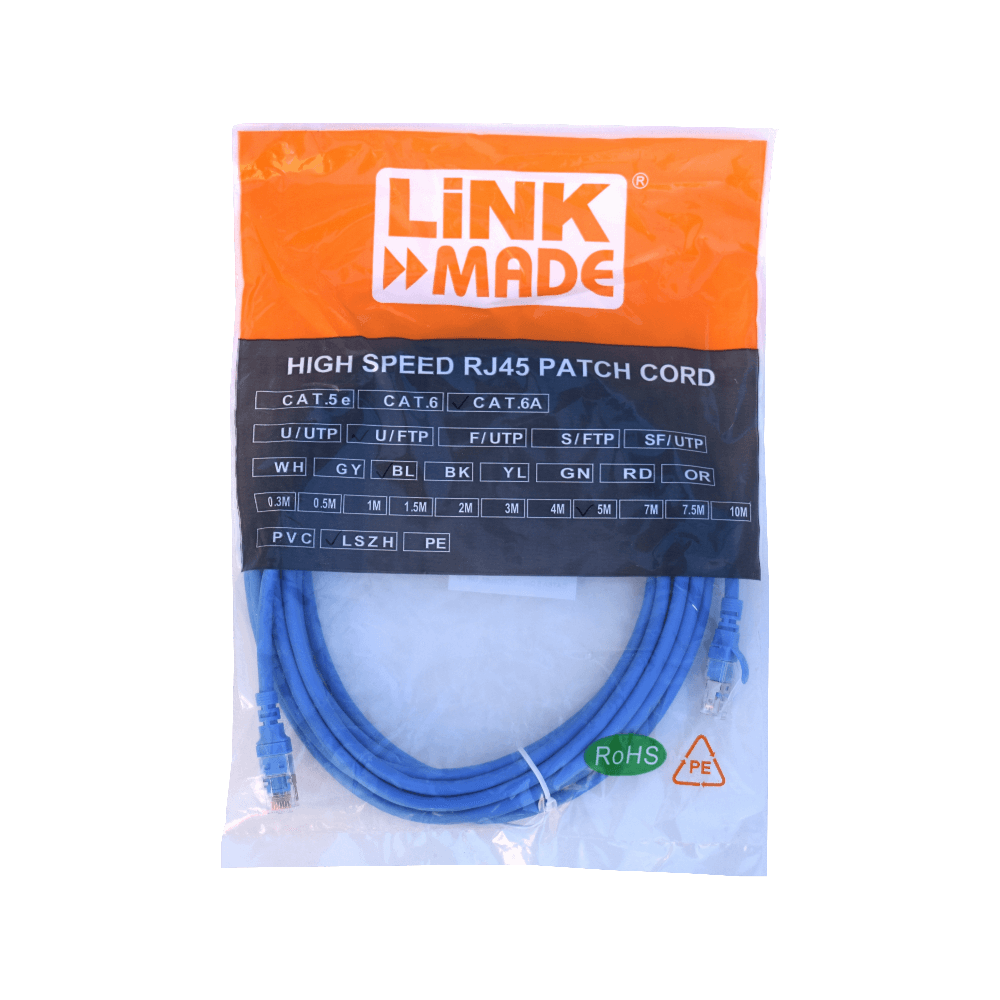Cable Patch LINKMADE Cat6a U/FTP 5mt Azul LSZH Inyectado Multifilar 3