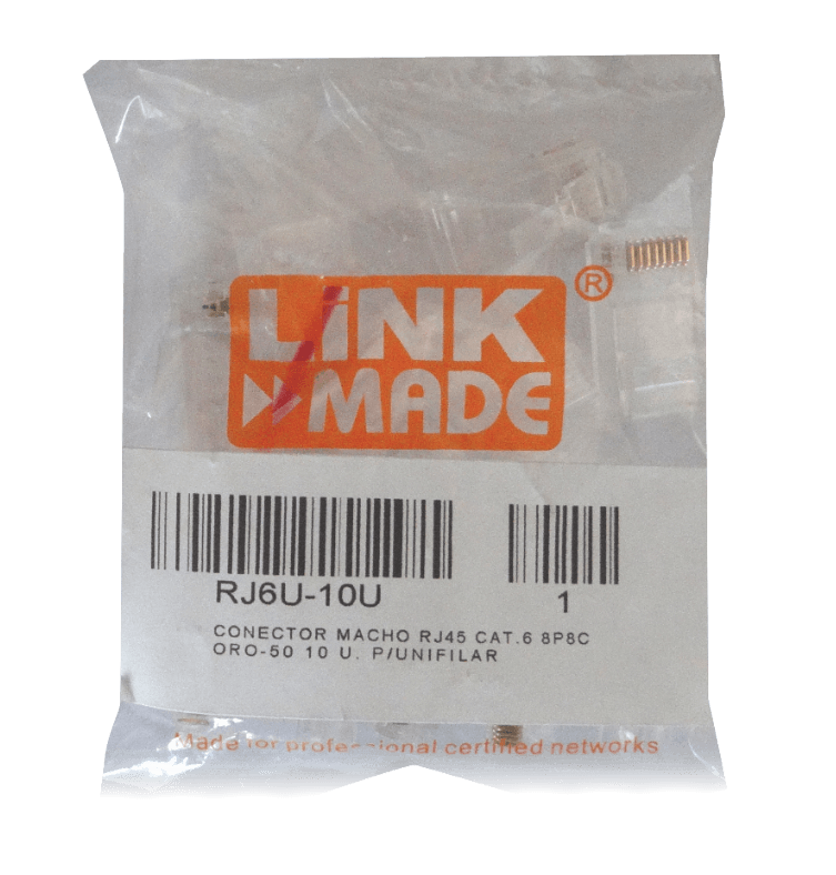 Conector RJ45 LINKMADE Cat6 UTP Unifilar 10-unidades para Redes de Conexión Segura 5