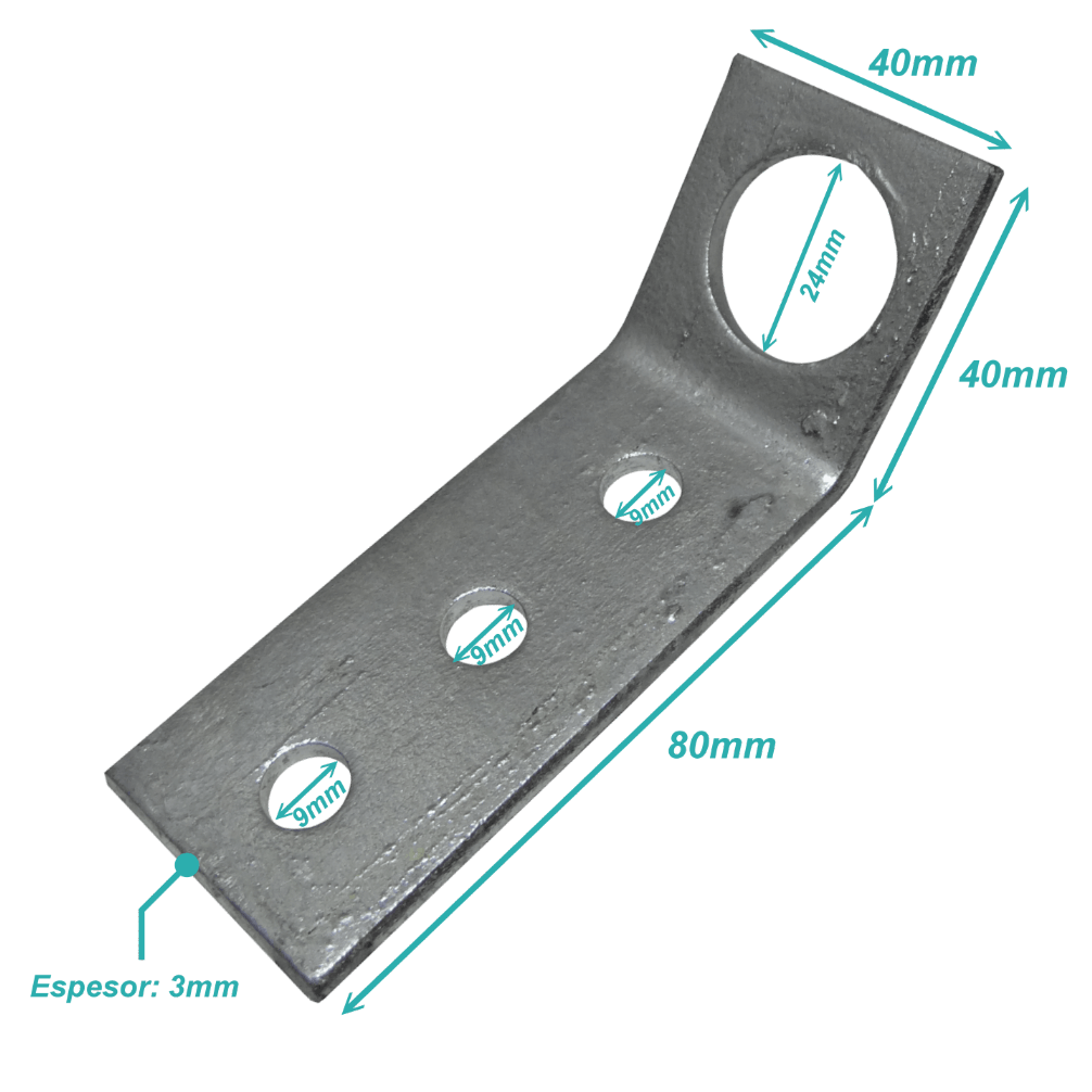Base Anclaje Vientos LINKMADE MAST-FA Angular Zincado 80x40x3mm con Ojetillo 1